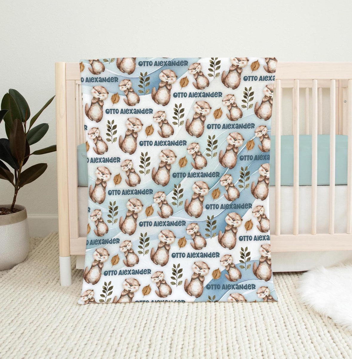 PERSONALIZED BABY OTTER Blanket Custom Baby Blanket Sea Otters Gende HollyPop Designs