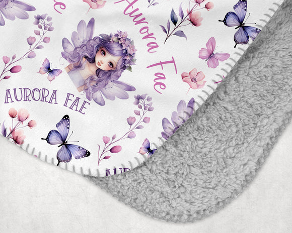 Purple Fairy Girl Name Blanket Personalized Toddler Blanket, Whimsical Fairy Gift, Fairy Garden Baby Gift, Fairy Baby Name Blanket Girl Gift