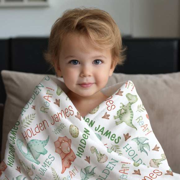 Personalized Baby Boy Dinosaur Blanket, Kids Name Blanket, Dinosaur Baby Shower Gift, Toddler Boy Blanket, Gift for Boys, Dino Nursery Decor