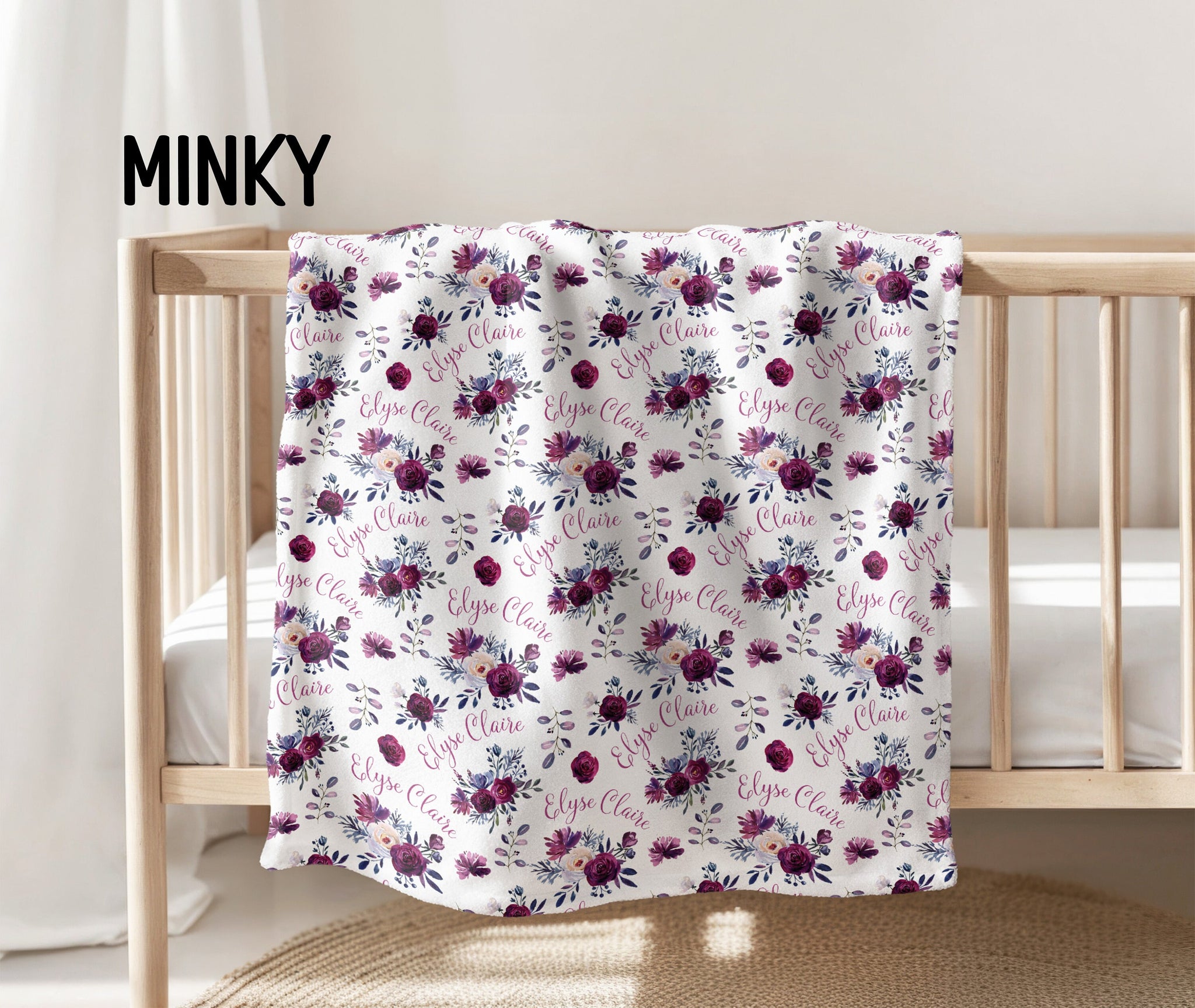 Baby Blanket: Charlotte Floral. Baby Blanket. Minky factory Blanket. Minky Baby Blanket. Purple Floral Baby Blanket. Mauve Floral Baby Blanket. PYO.