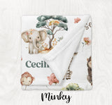BABY GIRL SAFARI Animal Blanket, Personalized Floral Safari Blanket, Baby Girl Name Blanket Jungle Theme, Safari Nursery Newborn Girl Gift