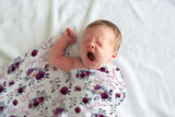 PURPLE FLORAL BABY Swaddle Set, Newborn Girl Gift, Floral Baby Girl Swaddle Blanket Hat Headband, Custom Name Baby Blanket, Baby Shower Gift