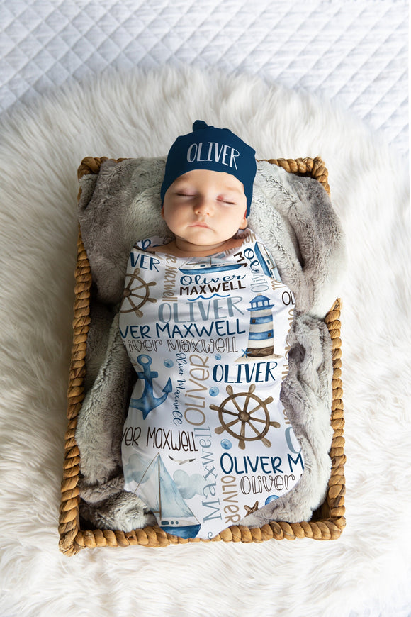 NAUTICAL BABY BOY Swaddle Blanket Newborn Boy Custom Swaddle Baby Nam HollyPop Designs