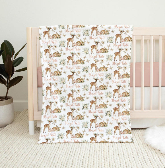 Blanket • Girl Woodland Animals Minky Baby Blanket • Woodland Girl Nursery / Teepee Blanket / Glitter Blanket / popular Deer Blanket