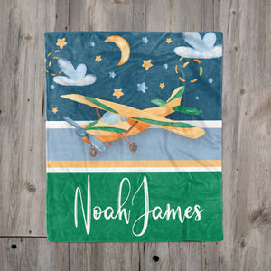 Airplane Baby Boy Blanket, Personalized Baby Blanket, Custom Baby Name Blanket, Toddler Boy Minky Blanket, Airplane nursery, Baby Boy Gift,