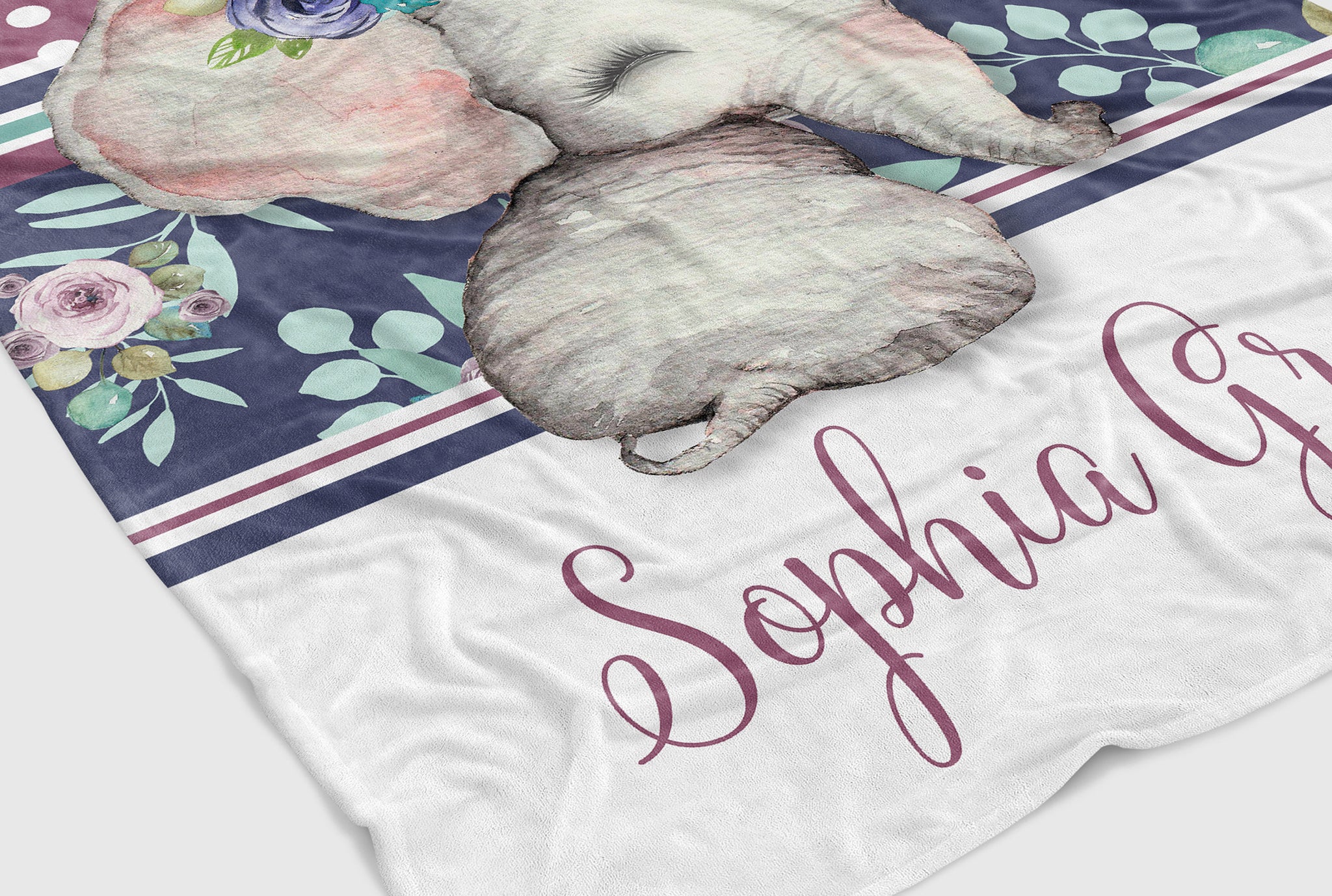 Baby Girl Elephant Blanket Baby Name Blanket Personalized Baby