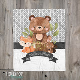 Baby Boy Personalized Woodland Animals Custom Name Blanket