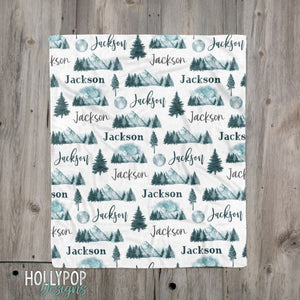 Personalized Baby Boy Mountain Pattern Custom Custom Name Blanket