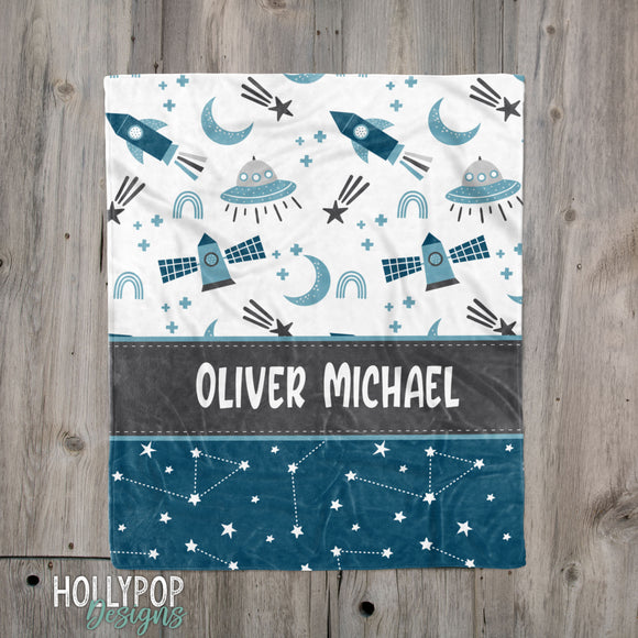 Personalized Baby Boy Space Theme Blanket with Custom Name