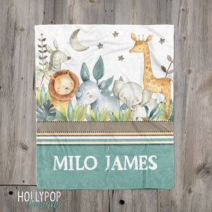 Personalized Safari Animals Custom Baby Name Blanket