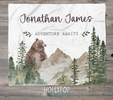 Mountain Forest Blanket, Adventure Awaits Blanket, Personalized Baby Boy Blanket, Woodland Mountains Blanket, Boy Bear Blanket, Custom Name