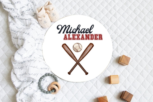 Baby Boy Baseball Name Sign, Birth Annoucement Sign, Personalized Newborn Name Sign, Round Wood Sign, Wooden Sports Sign, Boy Baseball Decor