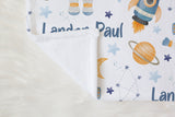 Astronaut Baby Blanket, Outer Space Baby Boy Blanket, Newborn Boy Space Swaddle Blanket, Moon Stars Planets, Personalized Boy Name Blanket