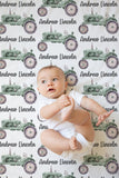 Green Tractor Baby Name Blanket, Baby Boy Tractor Blanket, Personalized Boy Tractor Baby Blanket, Farm Minky Baby Blanket, Baby Boy Sherpa