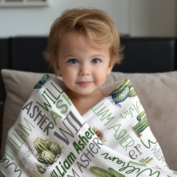 CACTUS PERSONALIZED BLANKET, Baby Boy Name Blanket, Cactus Baby Blanket Custom Name, Baby Name Cactus Blanket, Boy Baby Gift Name Blanket