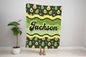 AVOCADO NAME BLANKET, Personalized Kids Name Blanket, Baby Name Blanket Avocados, Kawaii Avocado Blanket Kids Babies, Avocado Baby Blanket